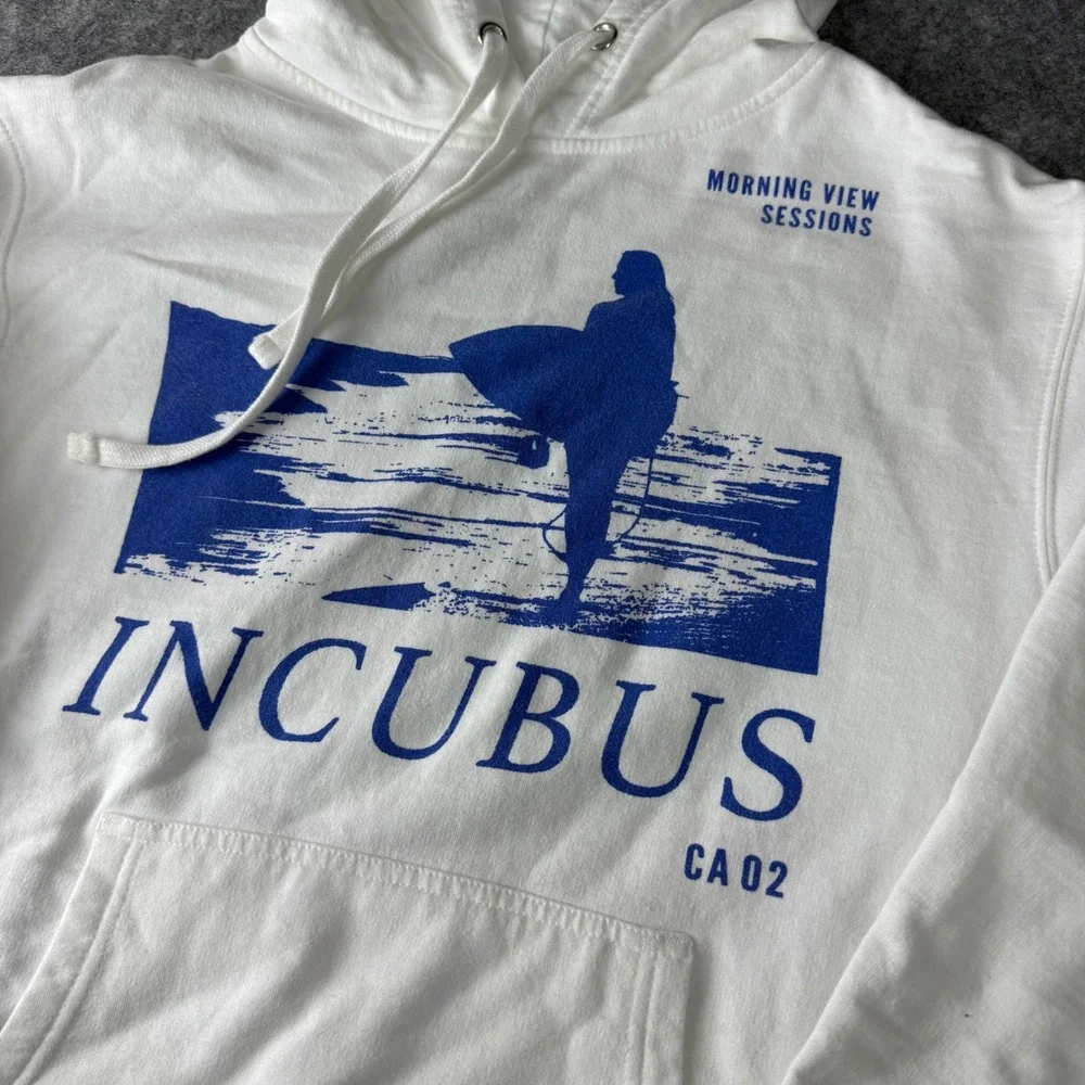 Incubus Morning View Sessions CA 02 Band Hoodie White Blue Graphic Small